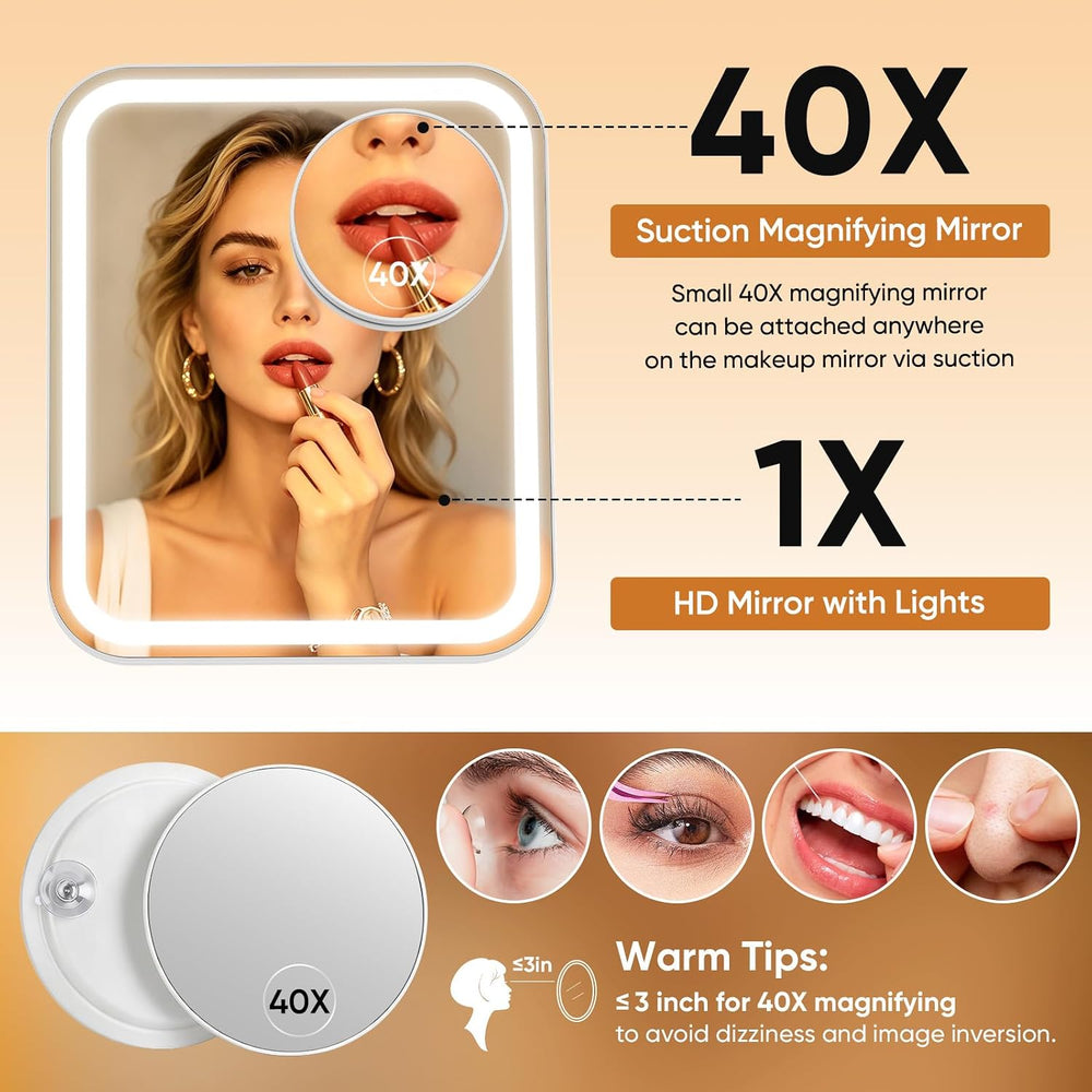 FUNTOUCH 5000mAh Large Lighted Vanity Makeup Mirror with 40X Magnifier