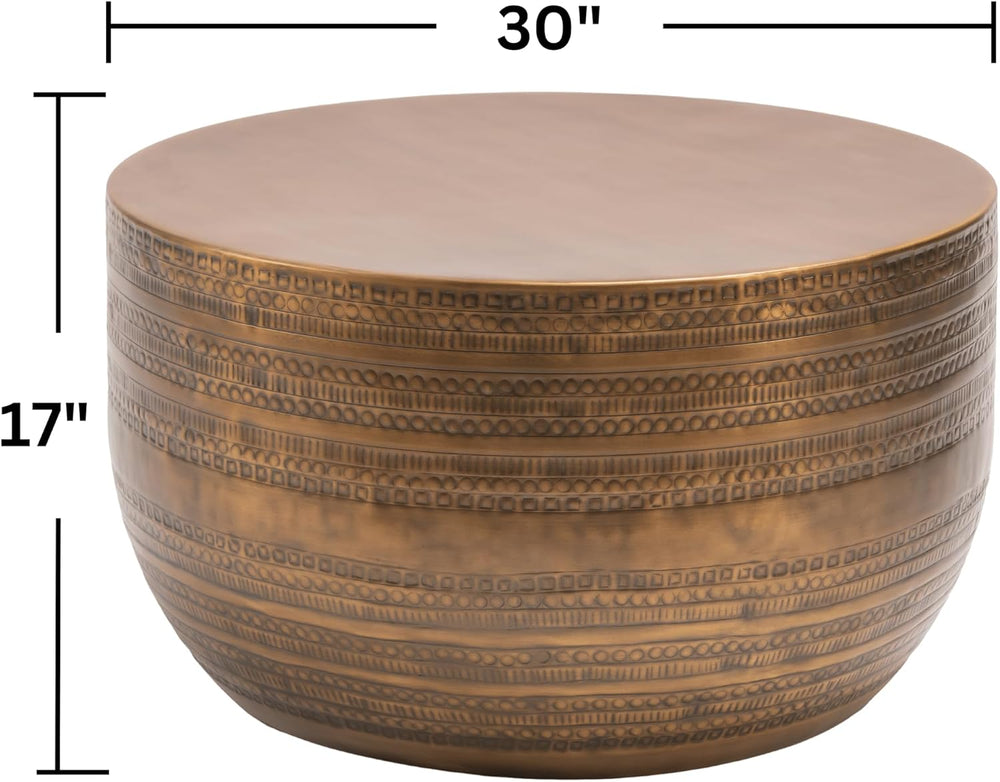 Albany Living Hammered Aluminum Drum Coffee Table, Brass Finish