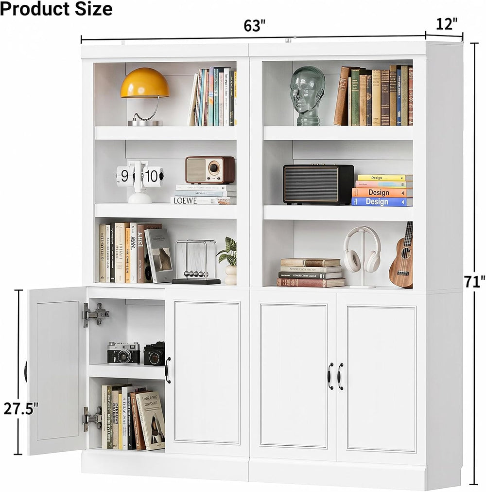 Unikito 71" Tall Bookshelf with Doors and Adjustable Shelves, 2 Pack