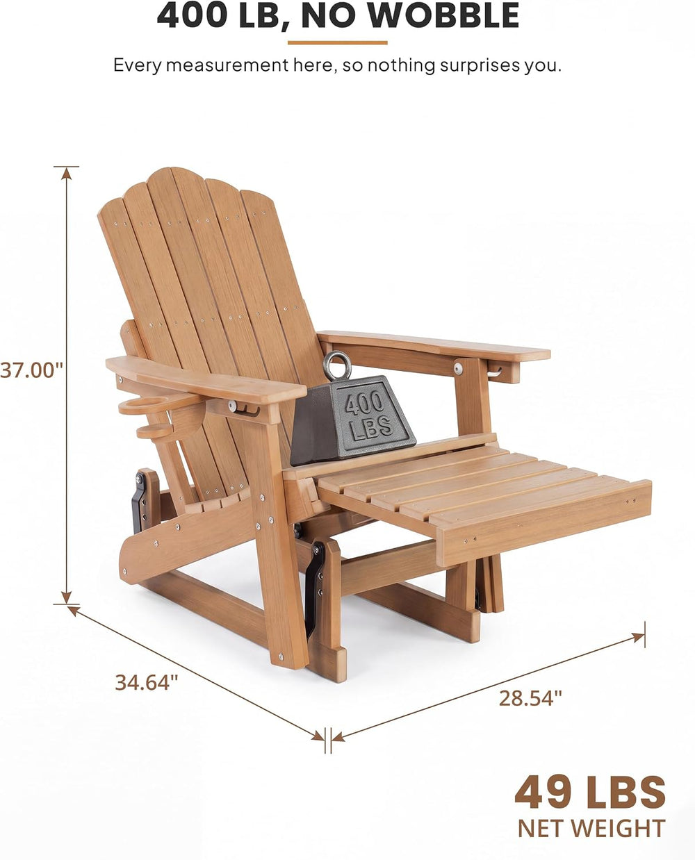 Adirondack Glider Chair Set of 2, Retractable Ottoman & Adjustable Backrest