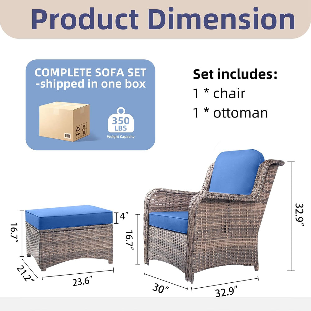 2 Pieces Patio Wicker Furniture Set, High Back Wicker Single Patio Chair Set ...