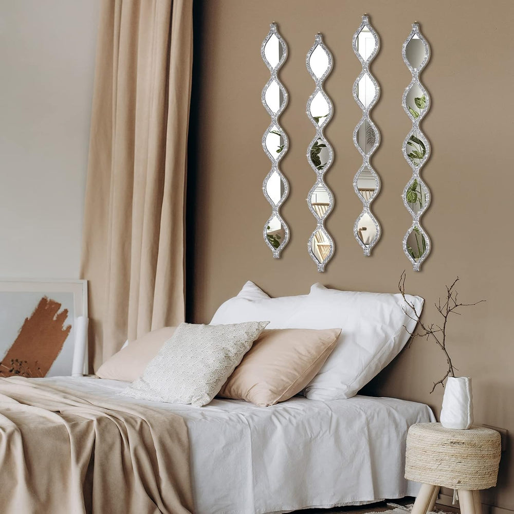 BBTO 4 Pcs Teardrop Mirror Wall Decor Silver Long Mirror Home Decorative