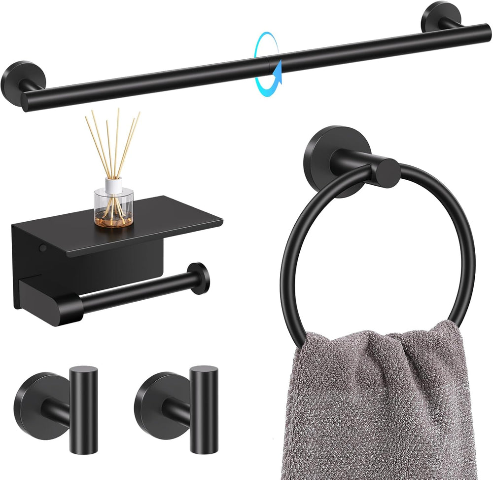 TQKAG Bathroom Hardware Set Black, 5 Piece Bathroom Towel Bar Holder Sets