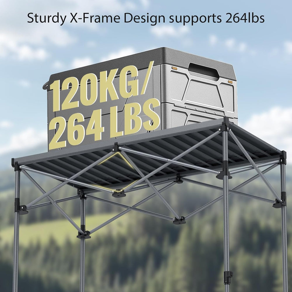 Anbte 34.2” Tall Folding Camping Table, Aluminum Portable, 39” X 20”, Black