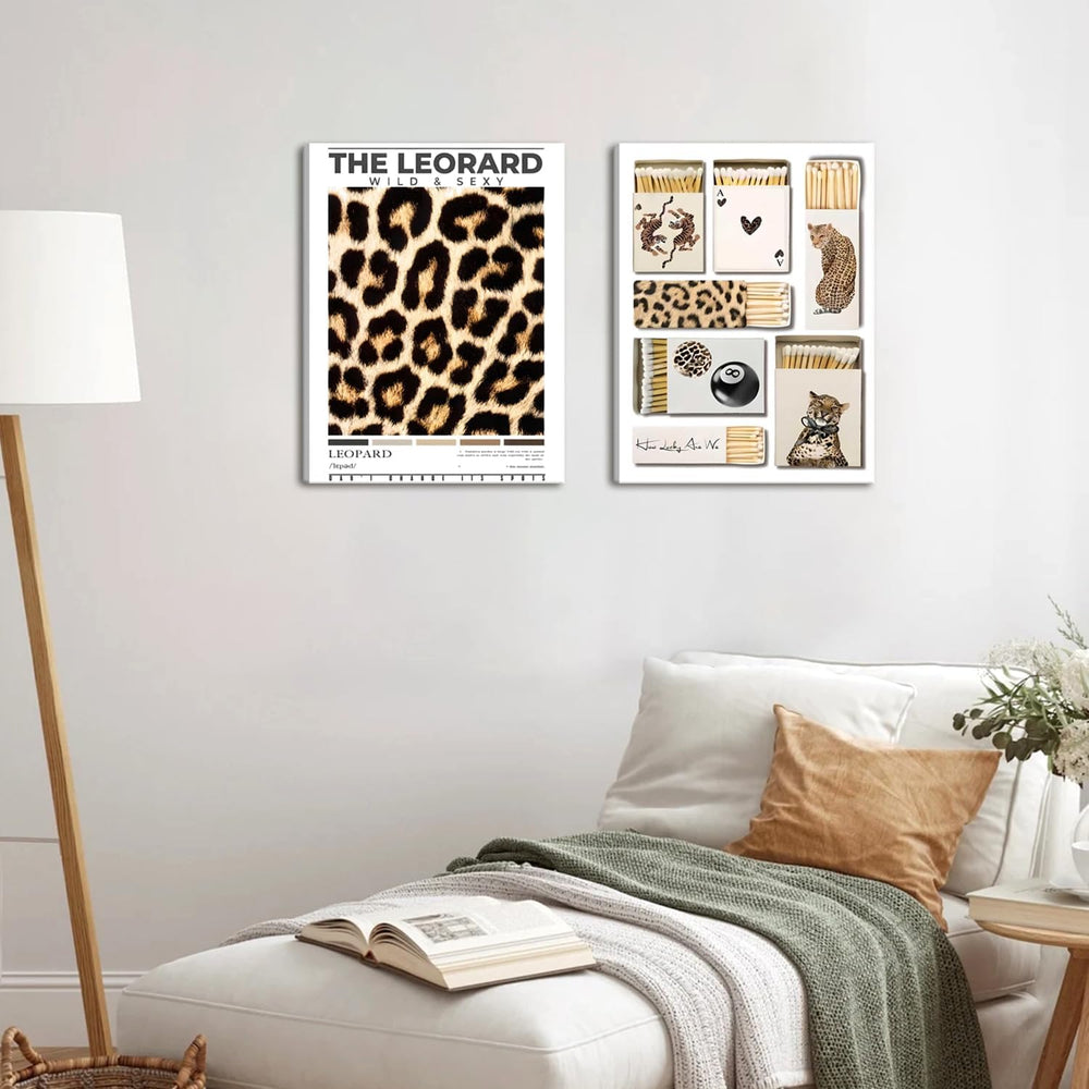 Framed Trendy Leopard Canvas Wall Art Set of 3, Preppy Cheetah Lucky 8 Ball P...