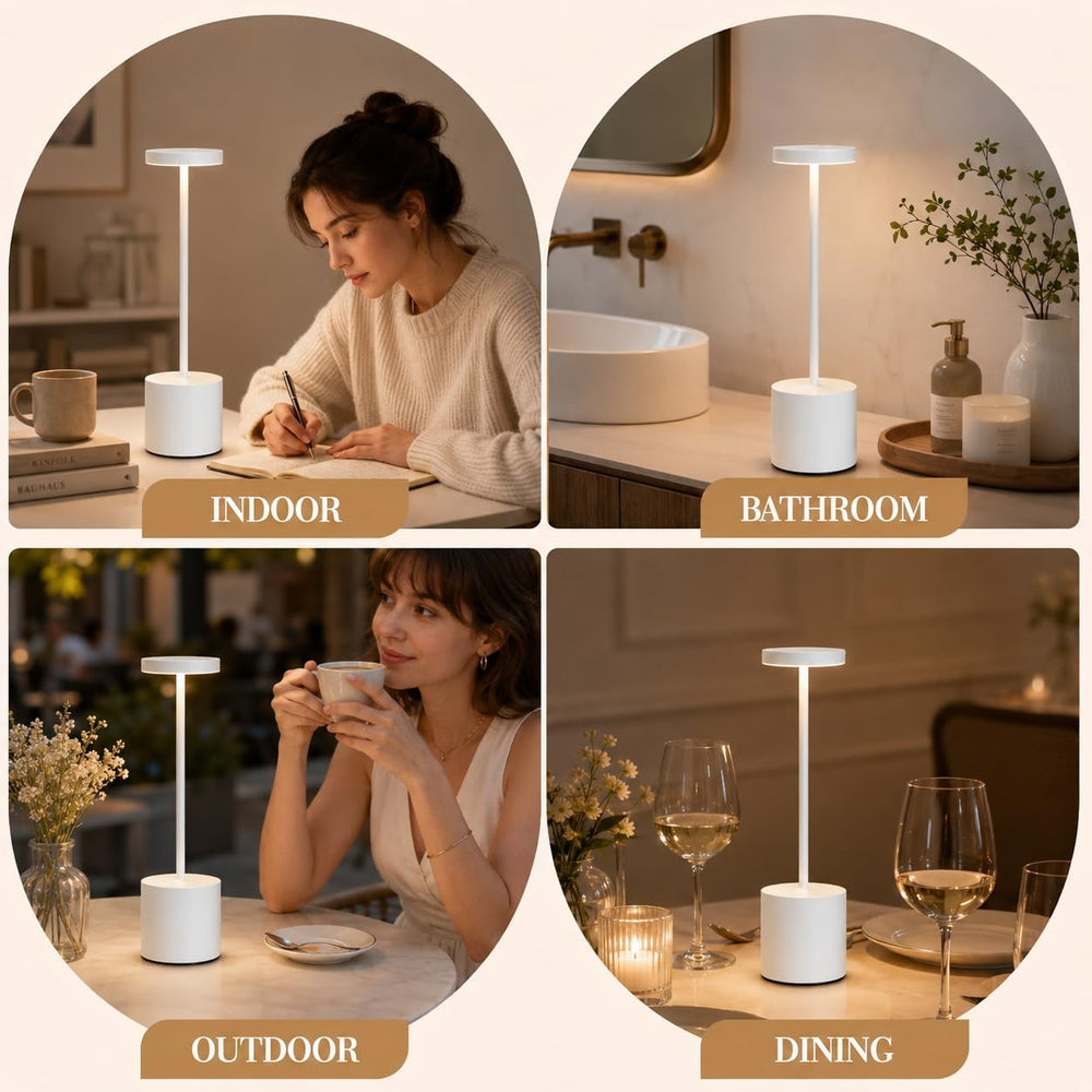 AUDLES White Cordless Table Lamp Set of 2, USB Rechargeable Touch Dimmable