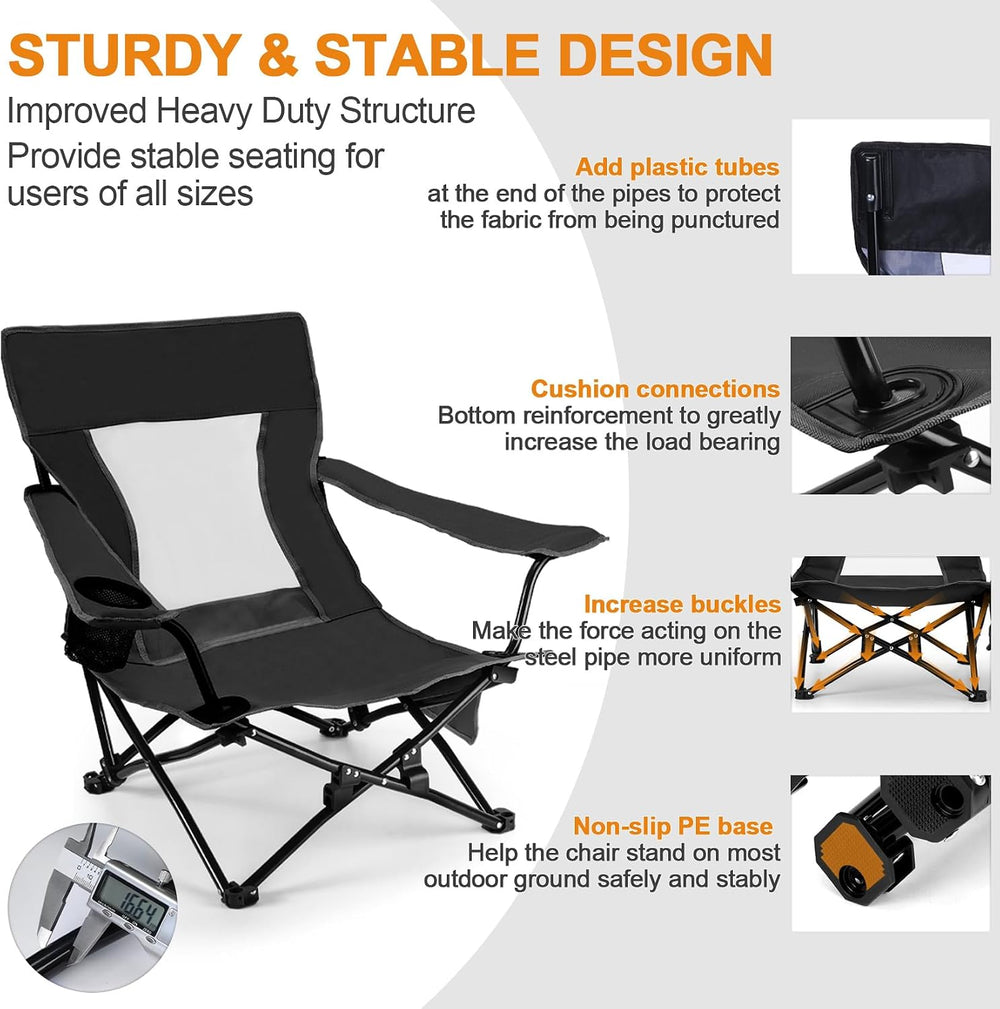 Joyfair Beach Camping Chair (2 Pack), Folding Chair for Adults (Black)