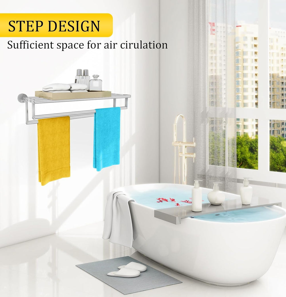Double Towel Racks for Bathroom Towel Rack with Shelf, 24 Inch Double Towel B...