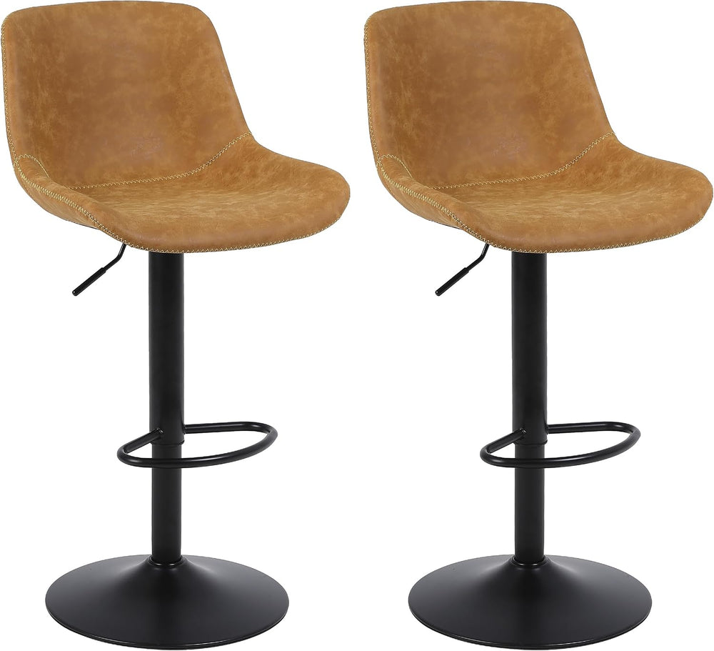 Swivel Bar Stools Set 2, Adjustable Suede-Like Leather Stool Yellow