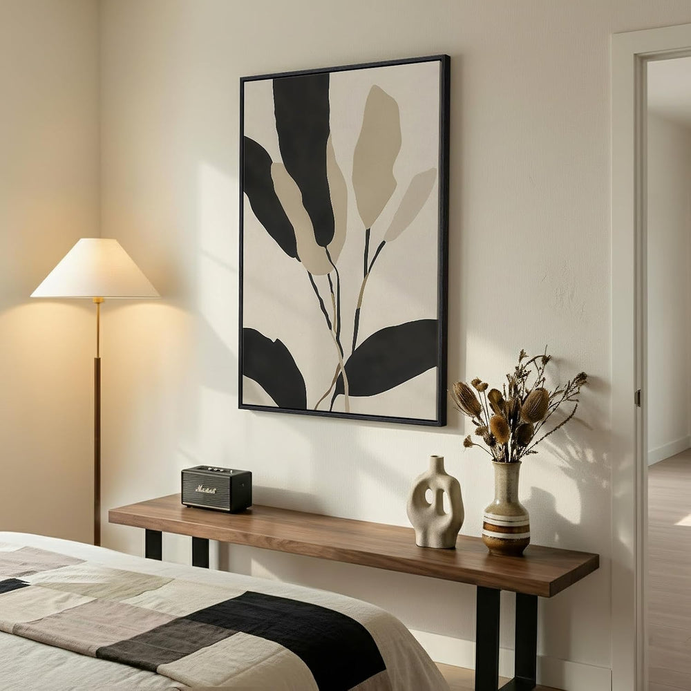 Framed Boho Neutral Abstract Botanical Wall Art for Living Room, 24x36 Inch