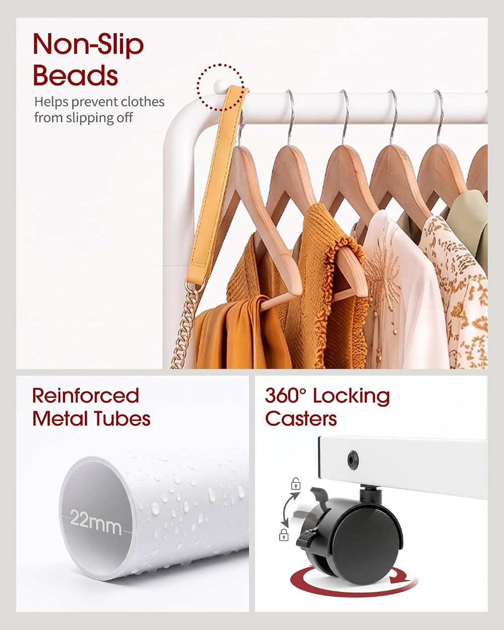 Sakugi Clothes Rack - Clothing Rack with Storage Mesh Shelf & Casters, He...