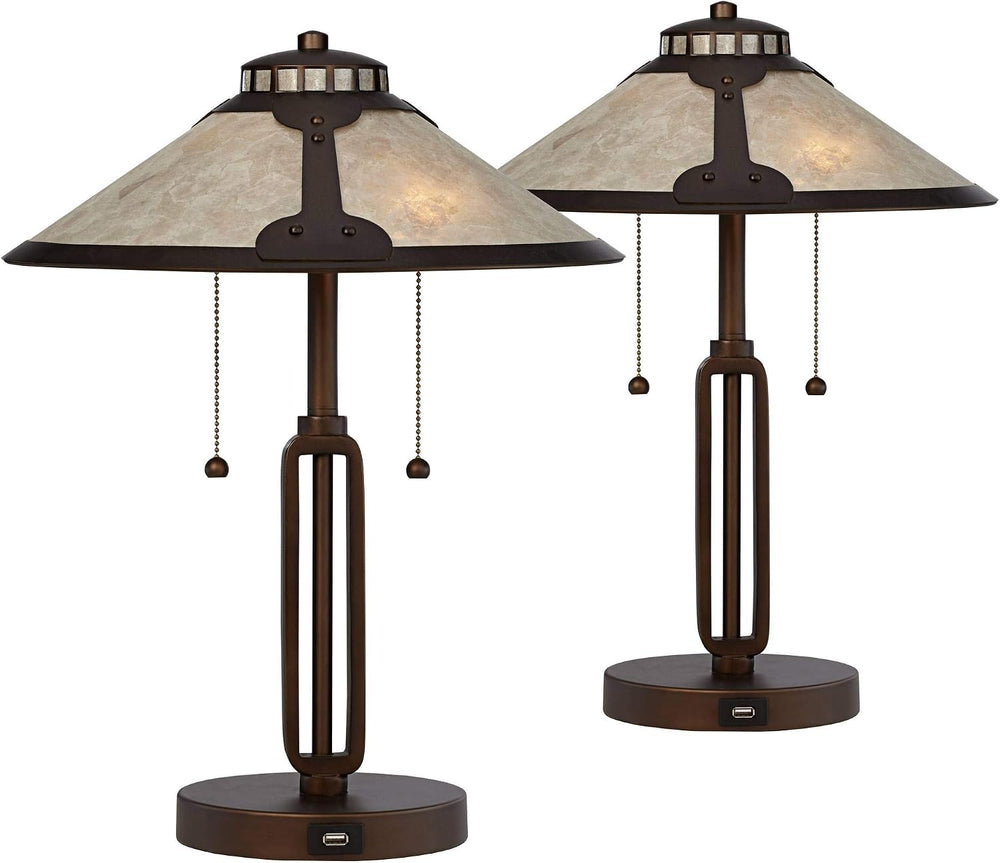 Iron Samuel 20" Small Table Lamps Set of 2 Bronze with USB Charging Port