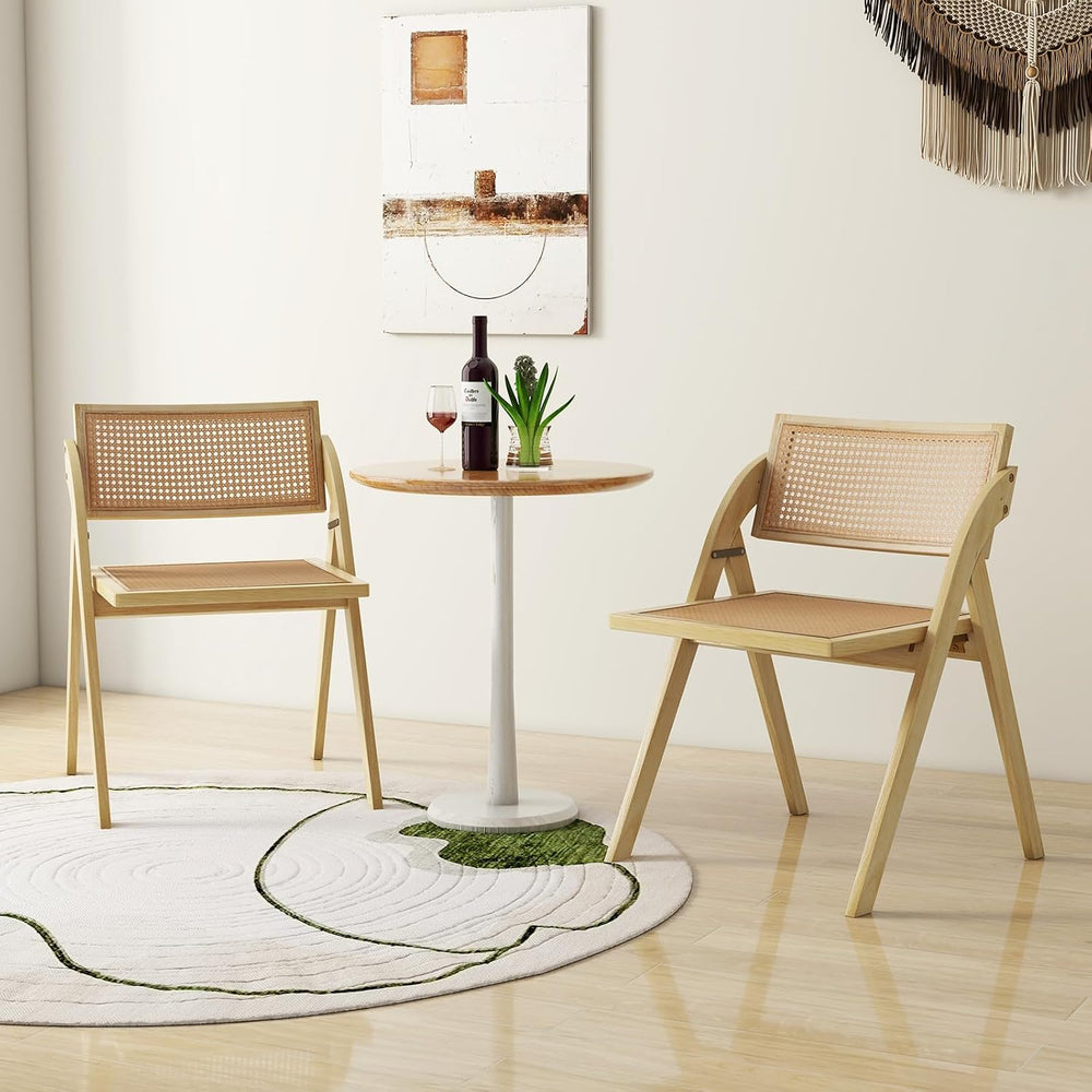 GIANTEX Folding Dining Chairs Set of 4, Wooden Folding Chair with Rattan Back...