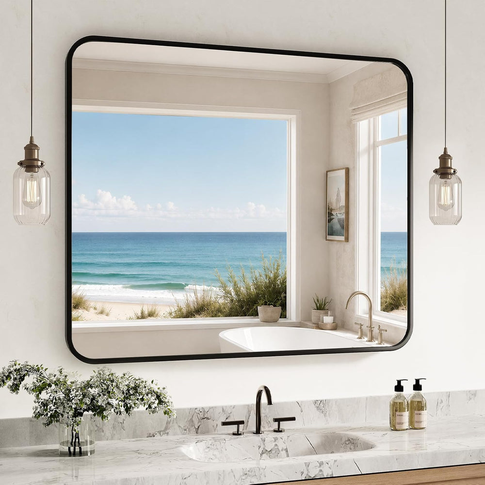 AUYHM 36x40 Inch Bathroom Mirror for Over Sink, Black Framed Wall Mirror