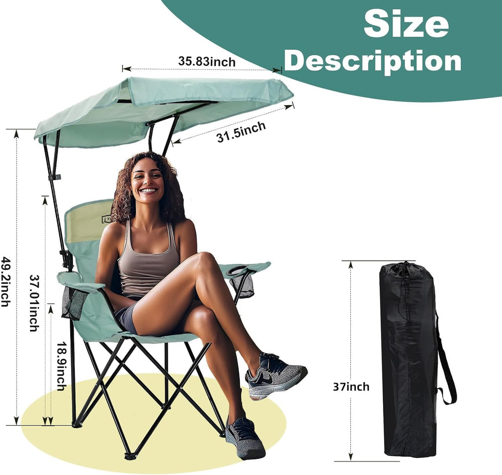 YOUNG WOOD Camping Chair with Canopy, Beach Chair with Shade,Portable,Lightwe...