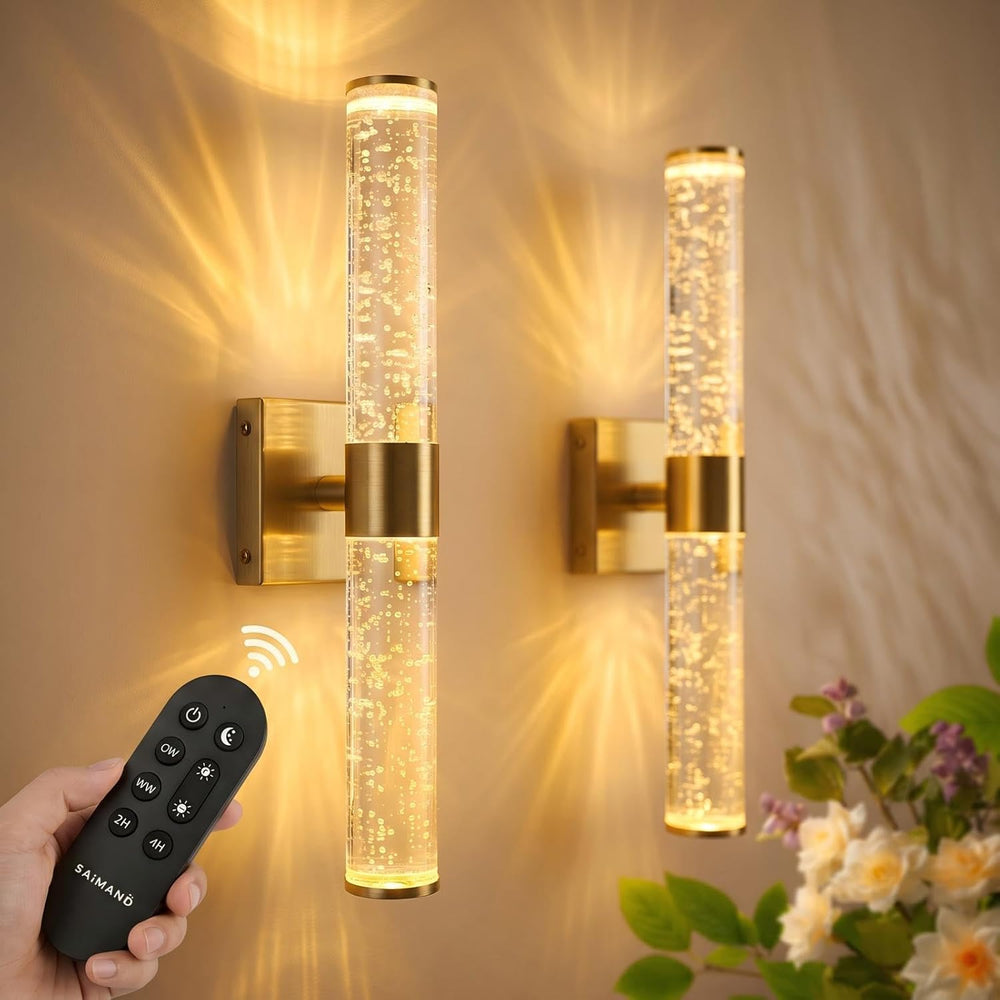 Battery Operated Wall Sconces Set of Two, Dimmable Wall Lights