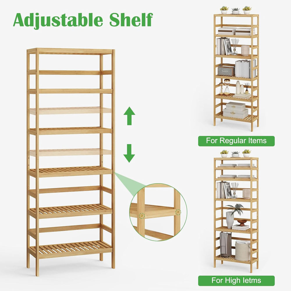 Bamboo Rack, Adjustable Bamboo Shelf, Bathroom Living Room, 6-Tier