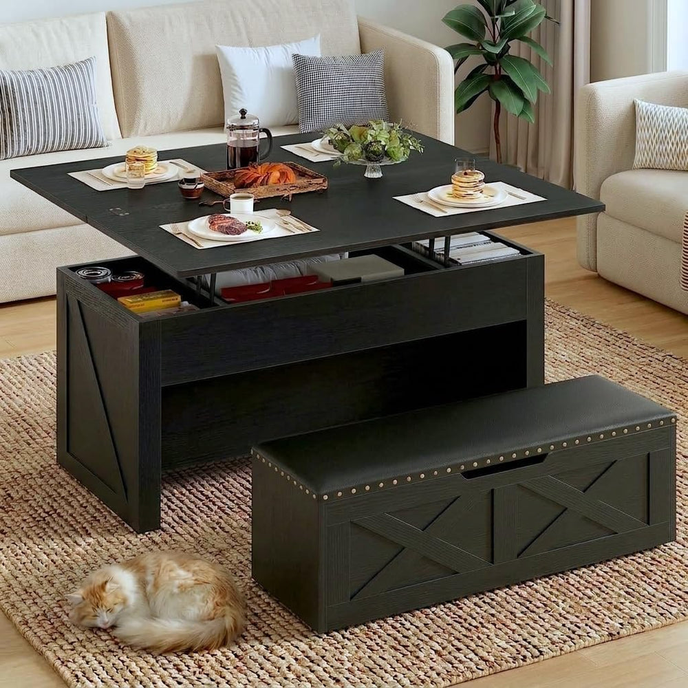 Lift Top Coffee Table with Bench, 4-in-1 Convertible Design