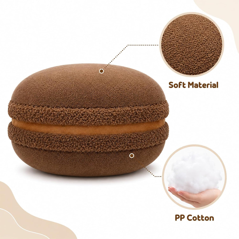 Macaron Throw Pillow Food Plush - Cookie Fun Round Seat Cushion Chocolate
