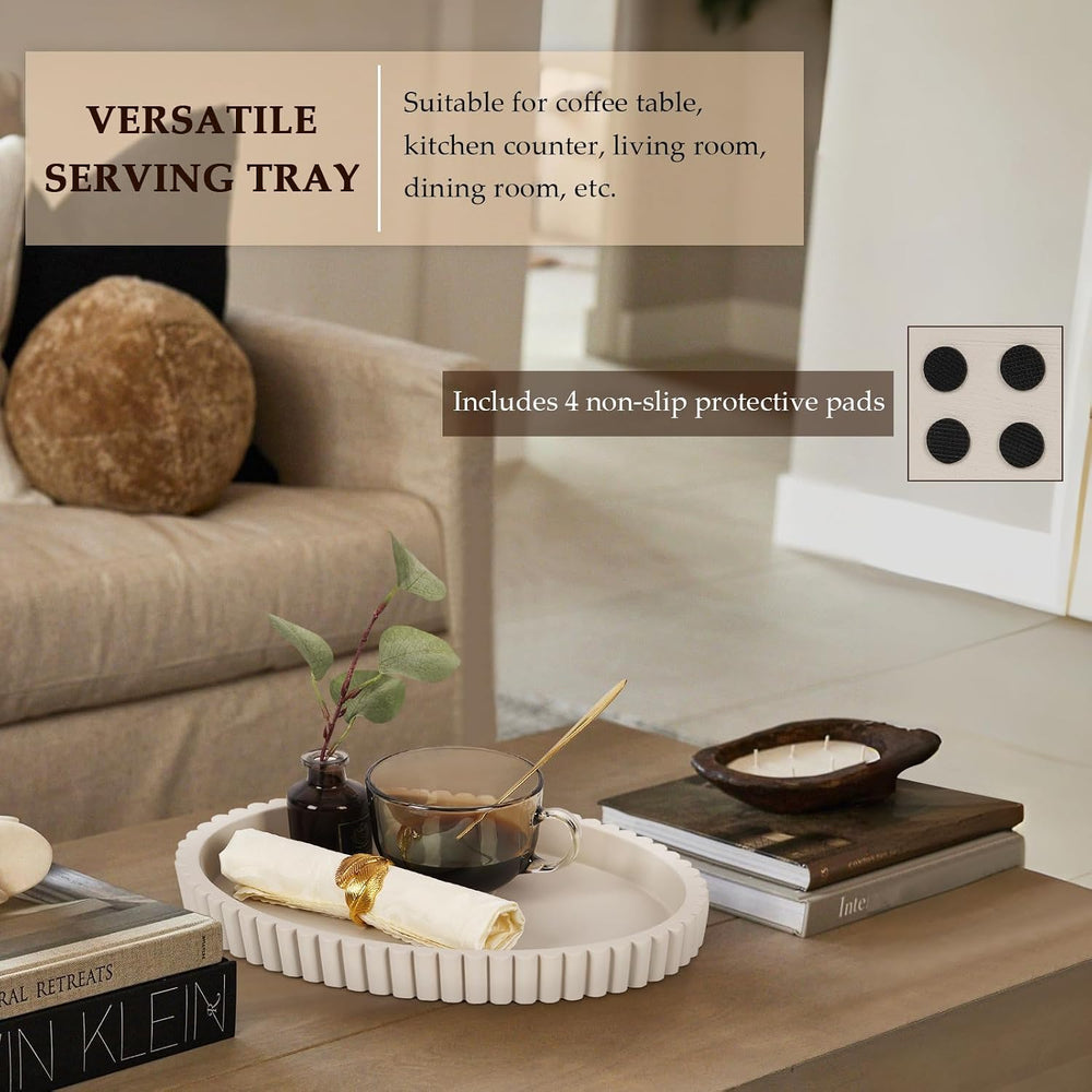 Oval Tray for Coffee Table Decor, 13" Concrete Coffee Table Tray,Cream Gray