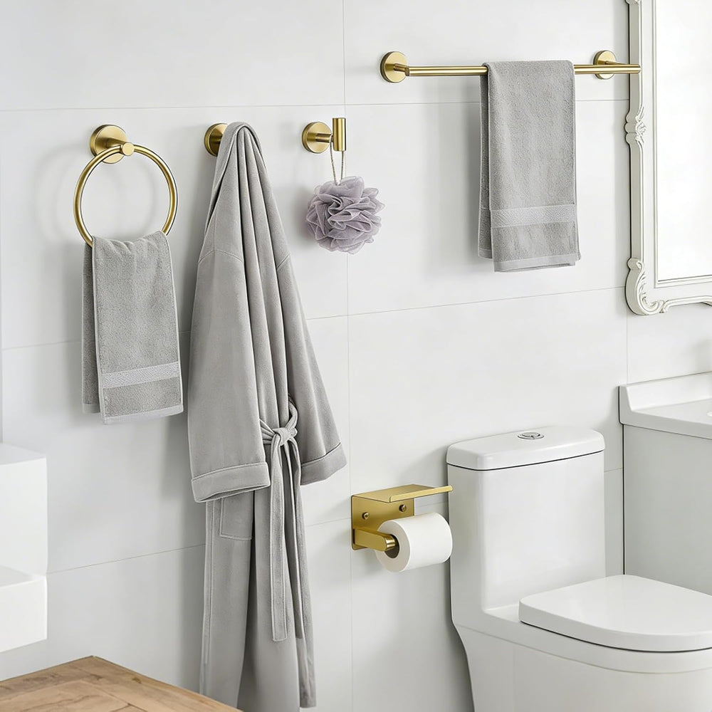 5-Pieces Wall Mount Bathroom Hardware Set,22in Brushed Gold Towel Bar Set