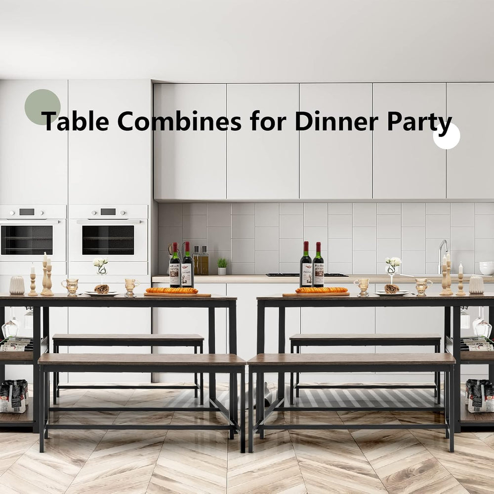 COSTWAY 3-Piece Dining Table Set for 4, Rustic Pub Table with 2 Benches