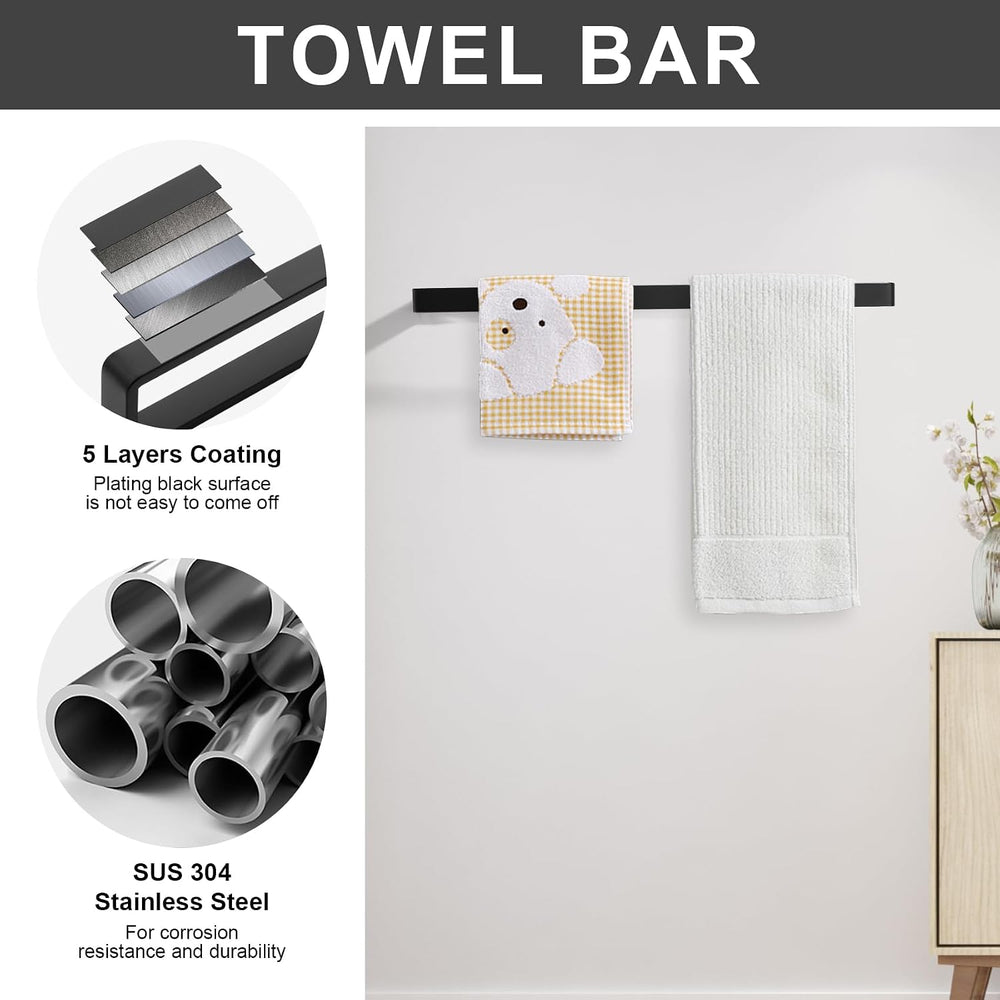 YACVCL 4-Piece Matte Black Bathroom Hardware Accessories Set, Bath Towel Bar ...