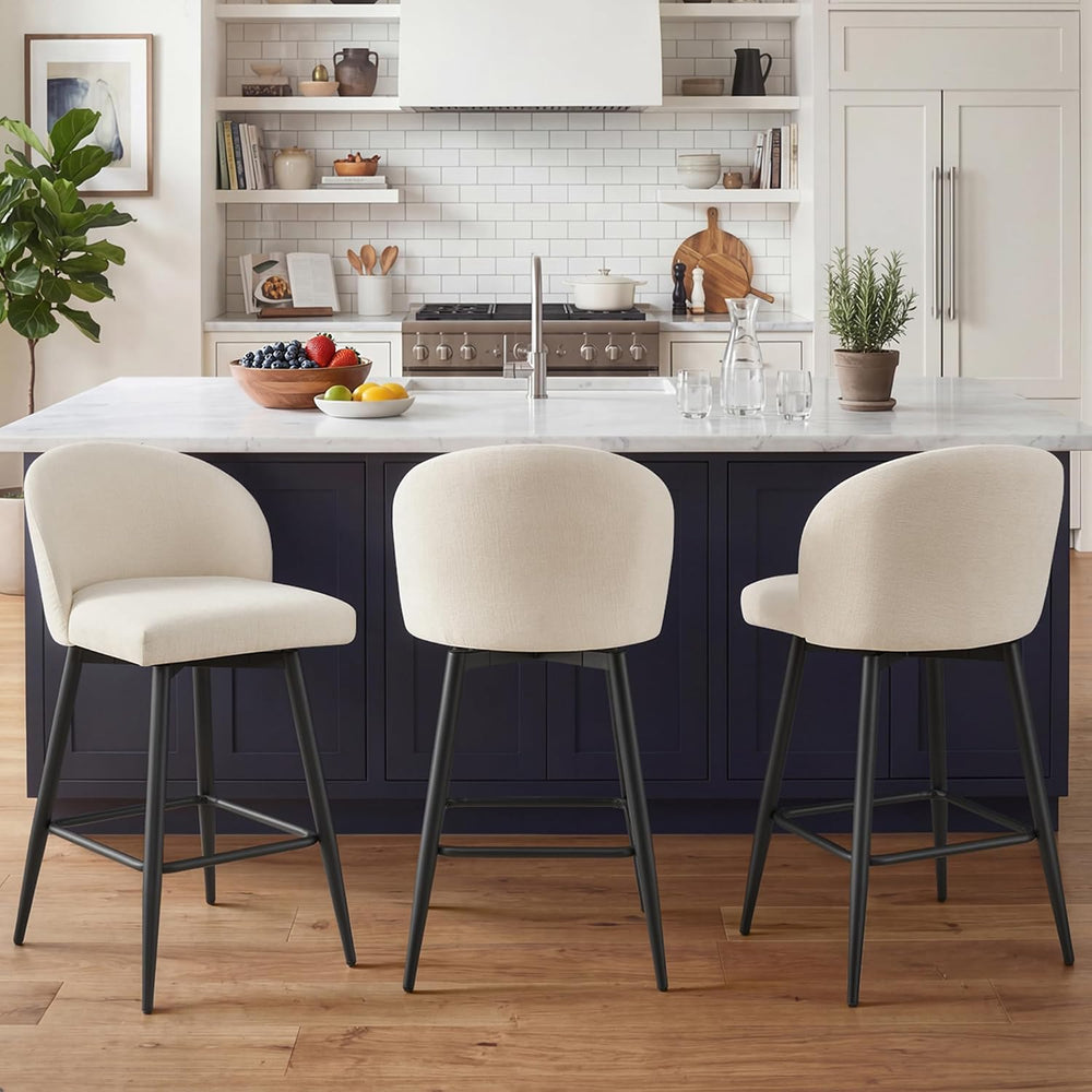 Zerel's Home 26" Counter Height Bar Stool Set of 3,Linen Fabric Upho...