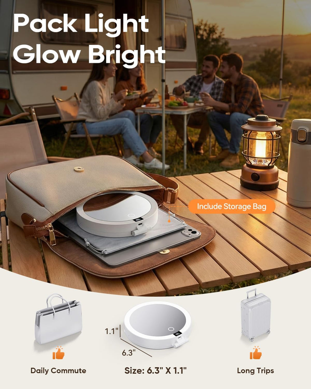 Travel Makeup Mirror with Lights - 1X/30X Magnifying Double Sided Mirror