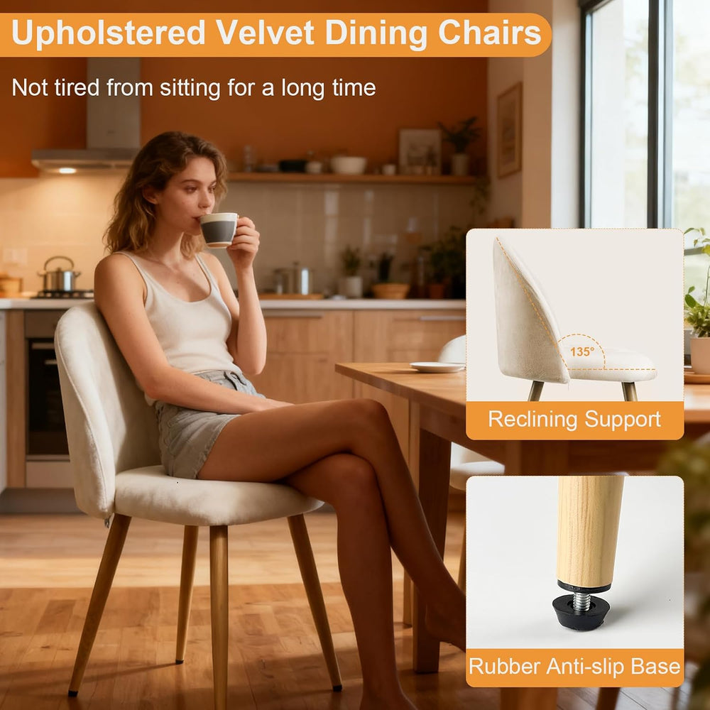 Dining Chairs Set of 2, Modern Velvet Side Chairs with Wood-Grain Metal Legs,...