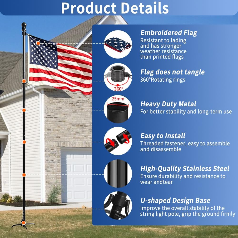 10 FT In Ground Flag Poles for Outside House