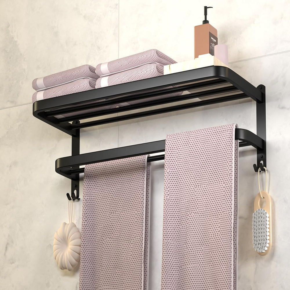 15 Inch Black Towel Racks for Bathroom Towel Shelf with Double Towel Bars Lav...
