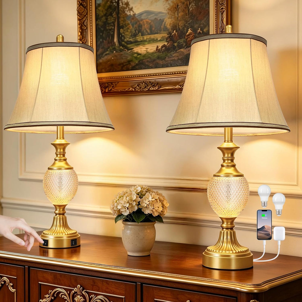 Cinyirong 28'' Tall Gold Bedside Table Lamps with USB Charging Ports