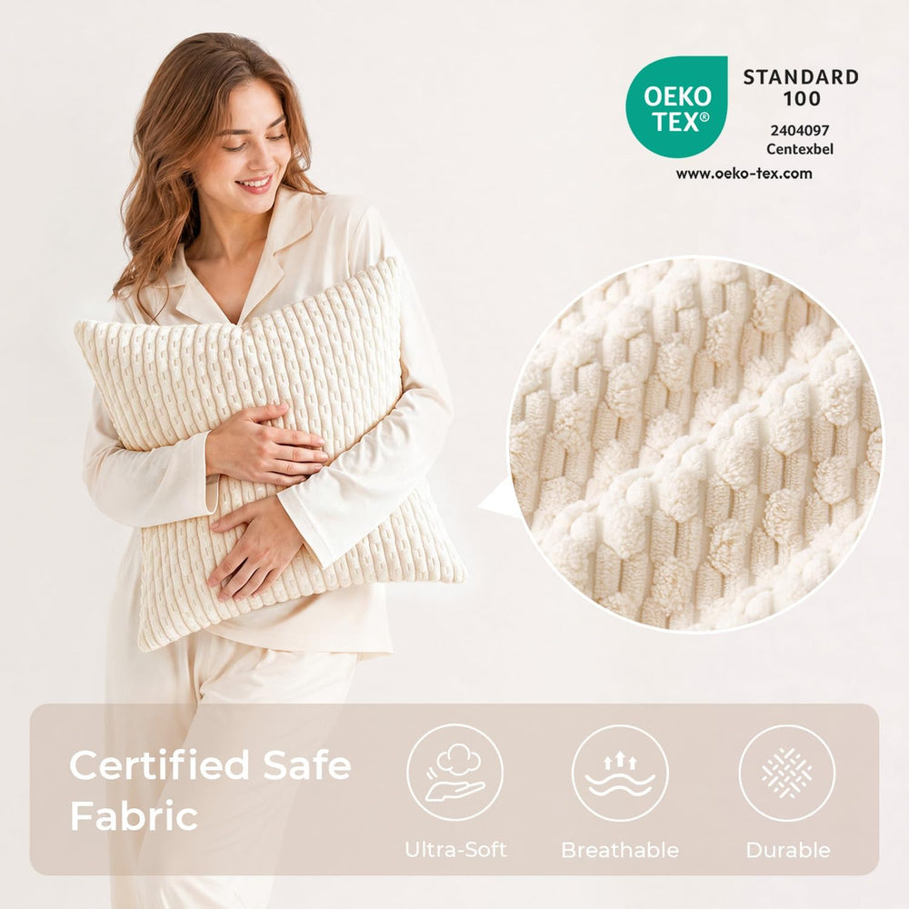 Kevin Textile Soft Corduroy 28x28 Inch Pillow Covers 2 Pack, Cream White