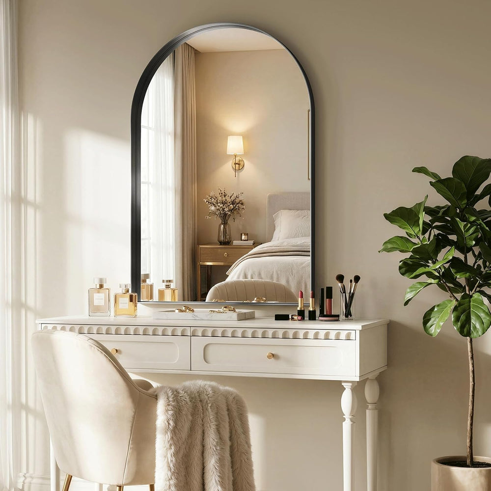 48"x30" Black Arched Mirror, Arched Wall Mirror with Metal Frame, W...