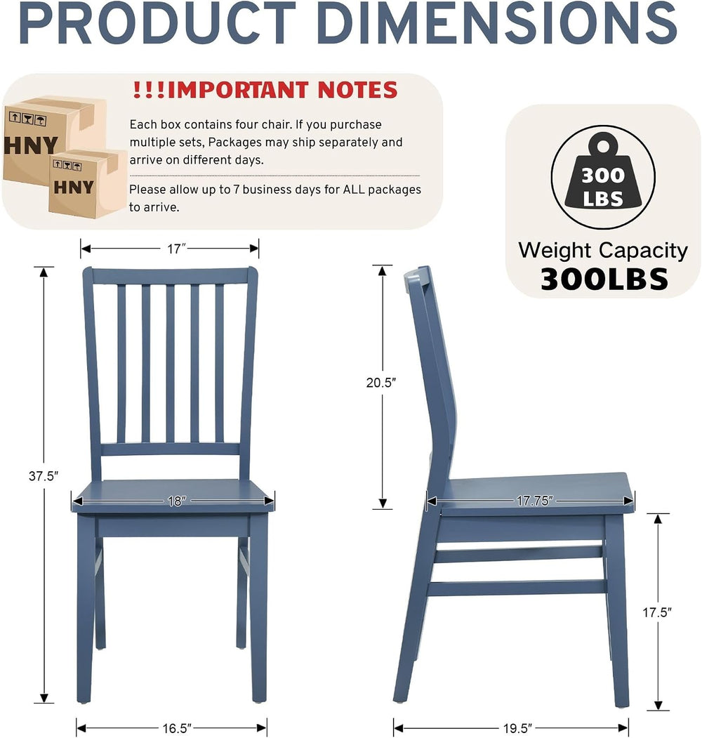 HNY Blue Wood Dining Chairs Set of 8, Farmhouse Kitchen Chairs with High Back...
