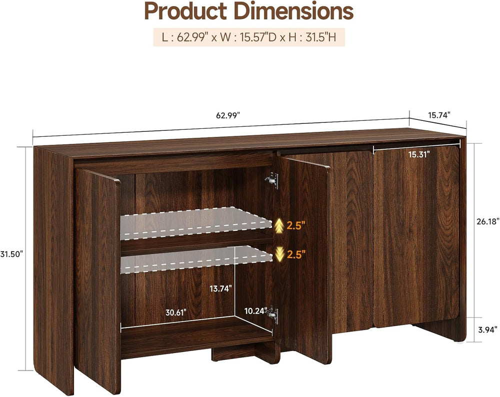 ONBRILL 63" Sideboard Buffet Cabinet with 4Door & Adjustable Shelves...