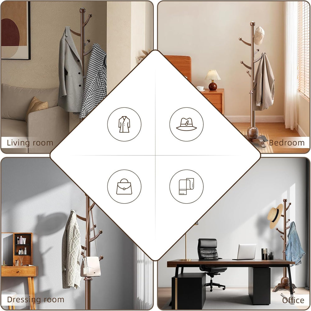 Wooden Coat Rack Freestanding, Coat Racks with 7 Hooks, Coat Tree Freestandin...