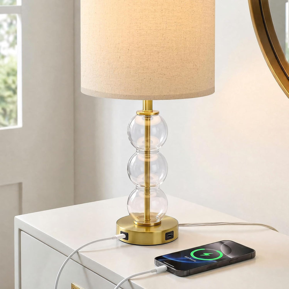 Oneach 25" Glass Table Lamps Set of 2, Gold Modern Table Lamps with USB ...