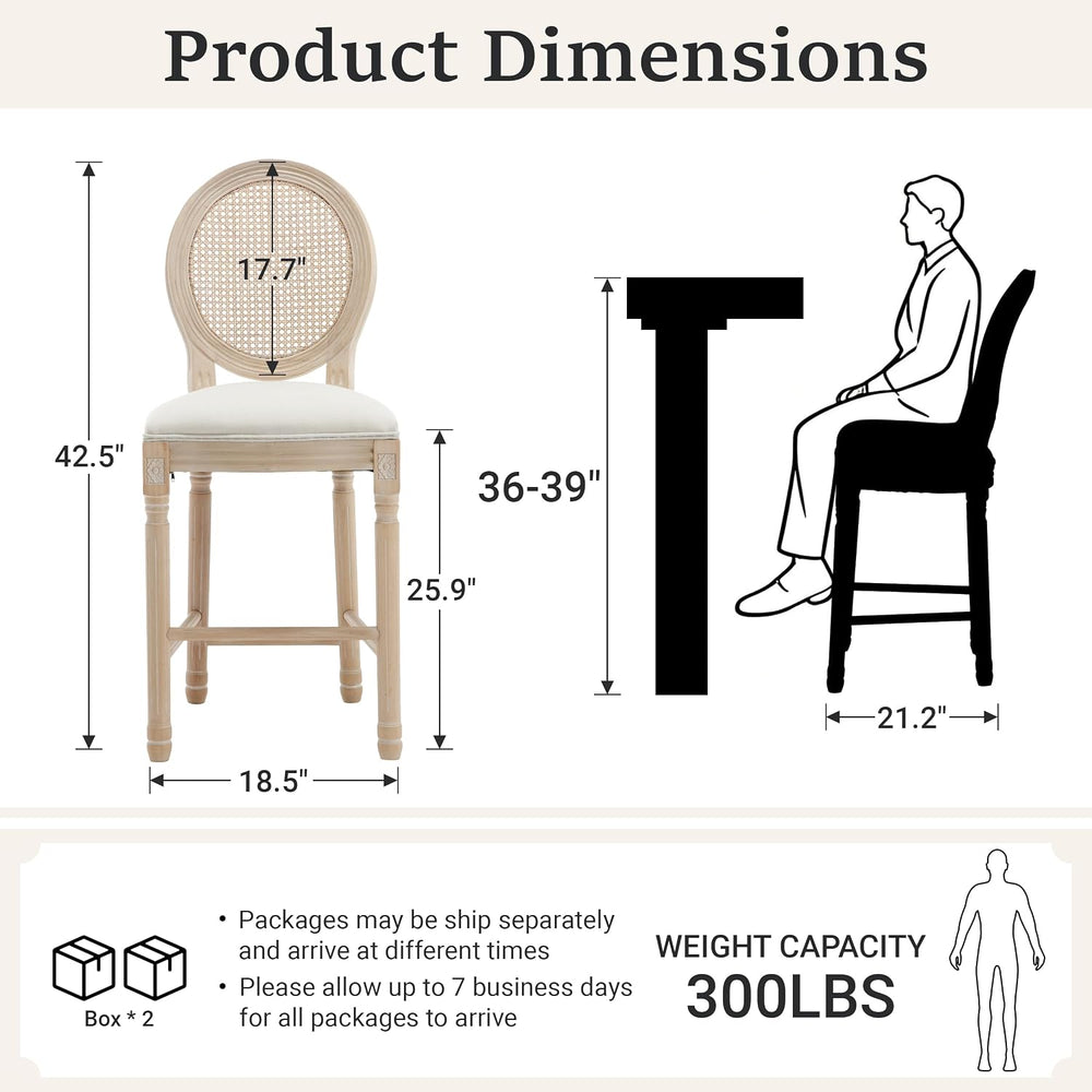 French Country Bar stools, Linen Farmhouse Counter Height Chair