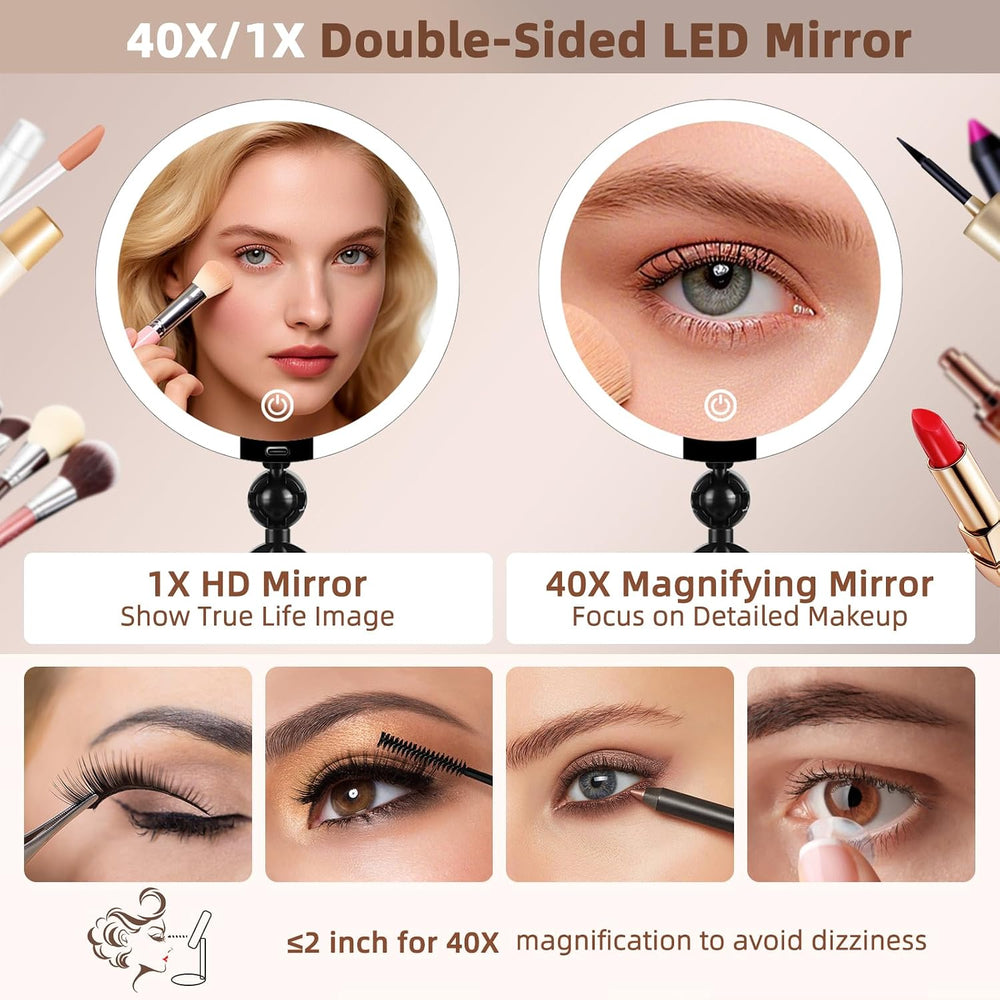 40X/1X Makeup Magnifying Mirror with Lights, 6inch Double-Sided LED Mirror