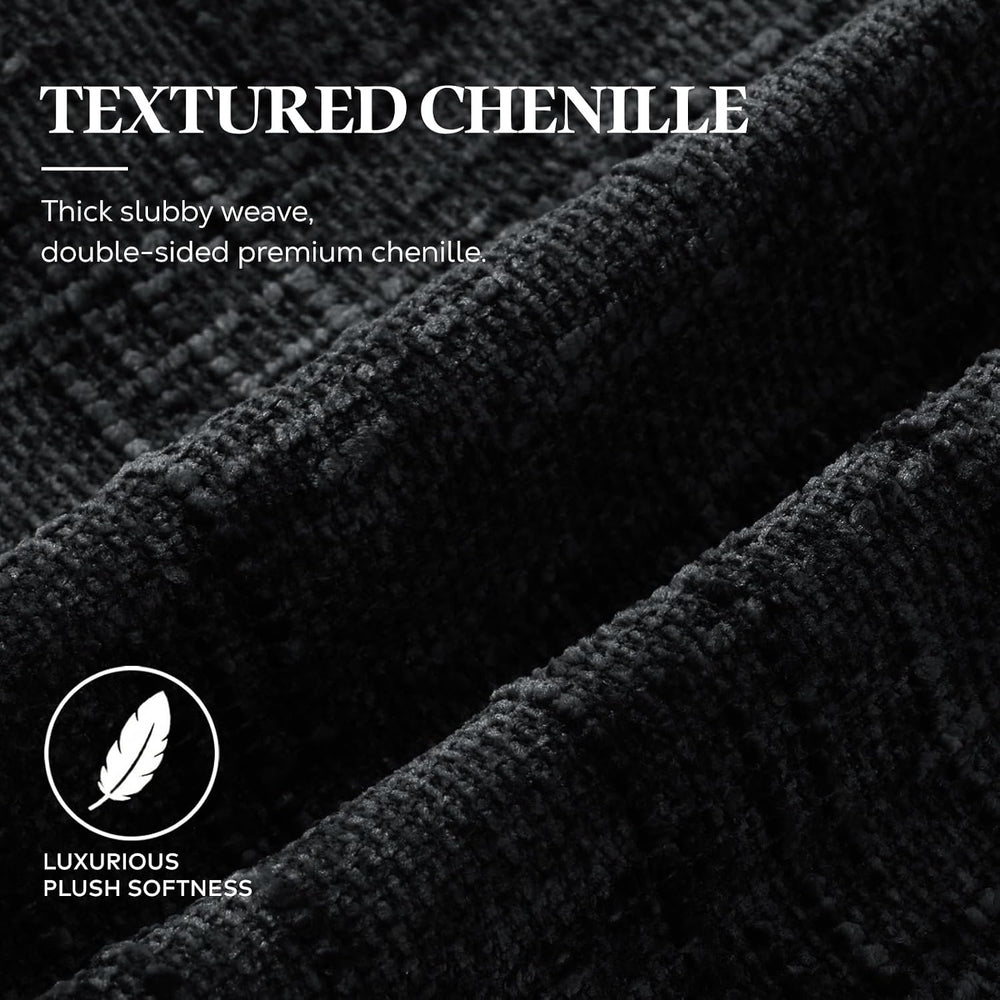 Pallene Black Textured Chenille Throw Pillow Covers 24x24 Set of 2