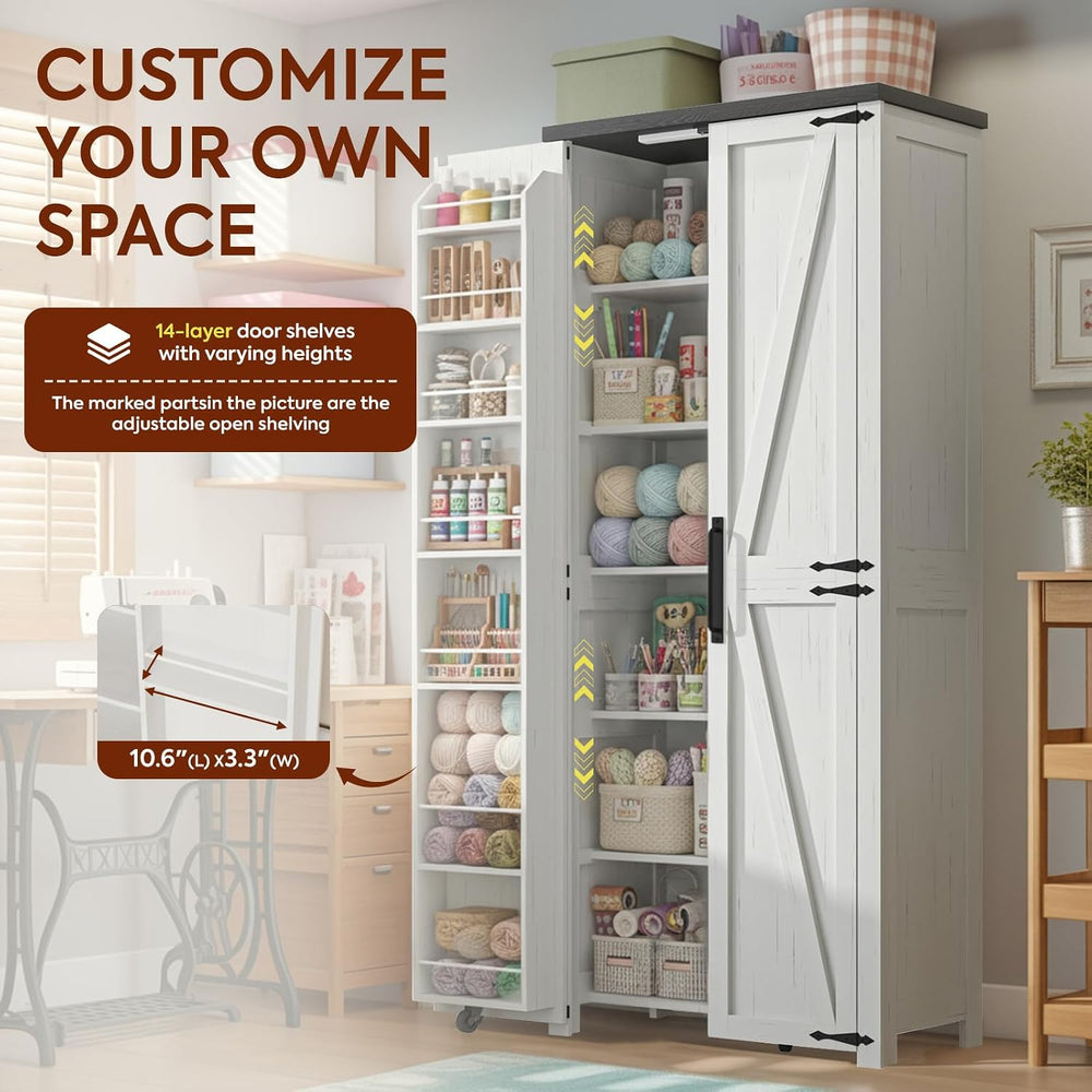 NEWOWNDS 72" H Craft Storage Cabinet with LED Lights