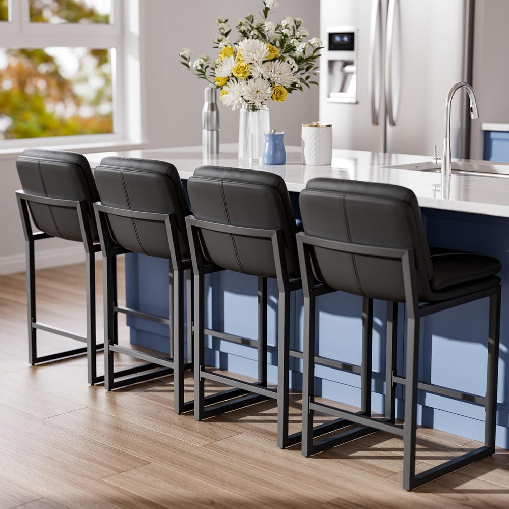 24" Black Counter Height Bar Stools Set of 4, Double-Layer Seat