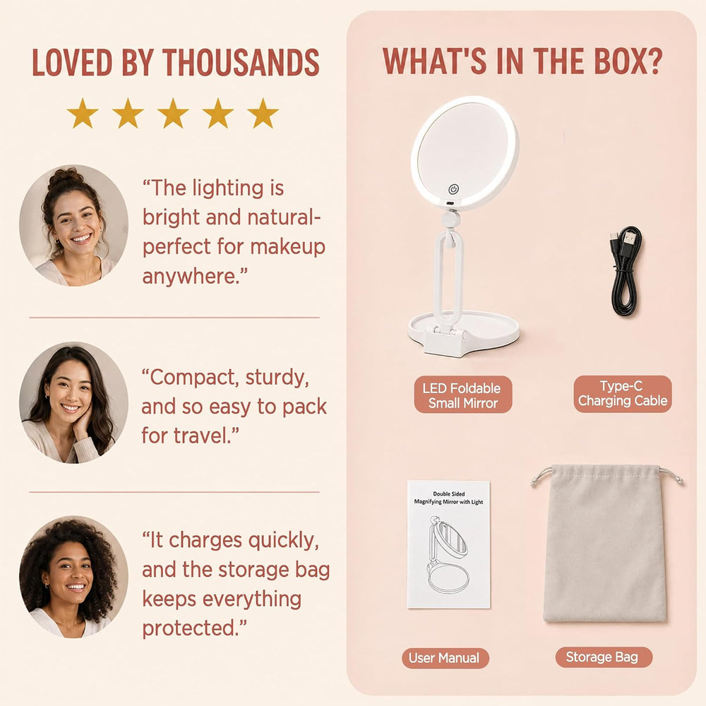 Magnifying Mirror with Light, 30X/1X, 3 Light Modes, Foldable Travel Mirror