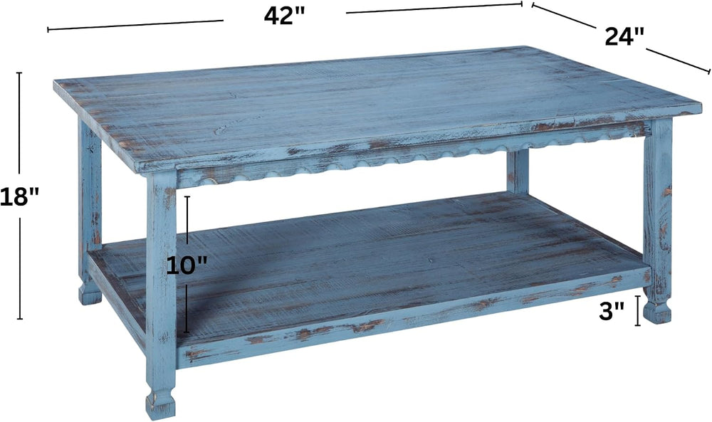 Alaterre Country Cottage Solid Wood Coffee Table, Blue Antique, 42 Inch