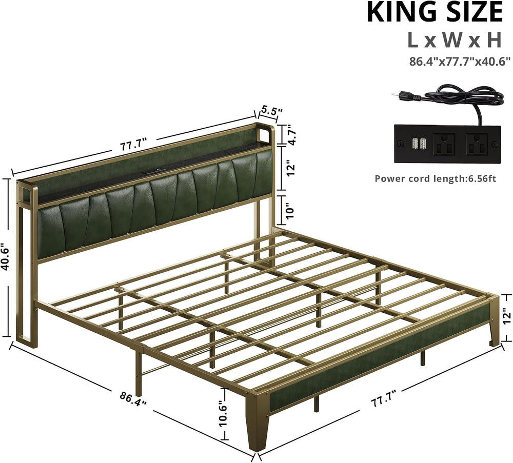 LIKIMIO King Bed Frame with Storage Headboard & Charging Station
