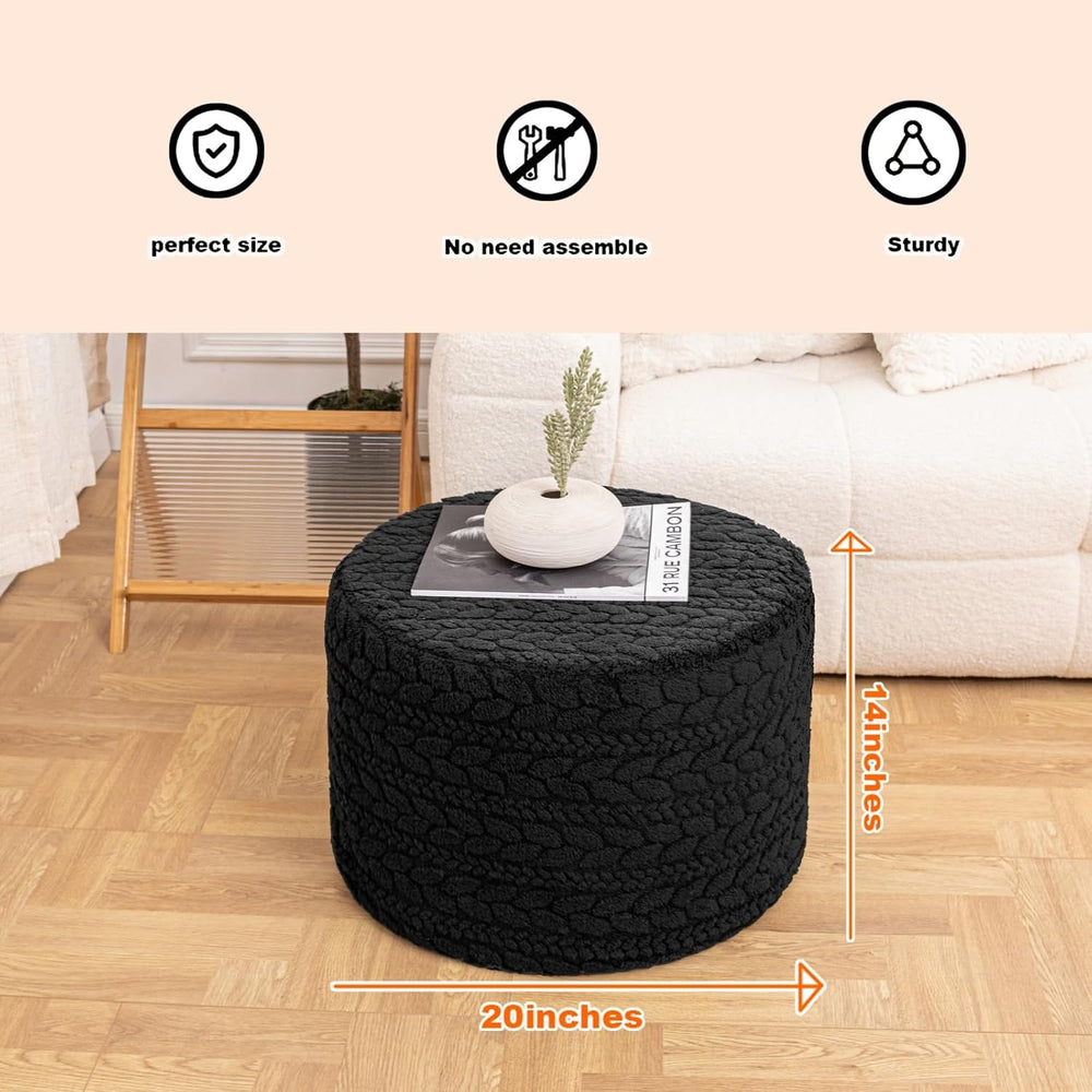 Poofieotto Round Pouf Ottoman 20x14In Ottoman Footrest for Couch Sofa Black