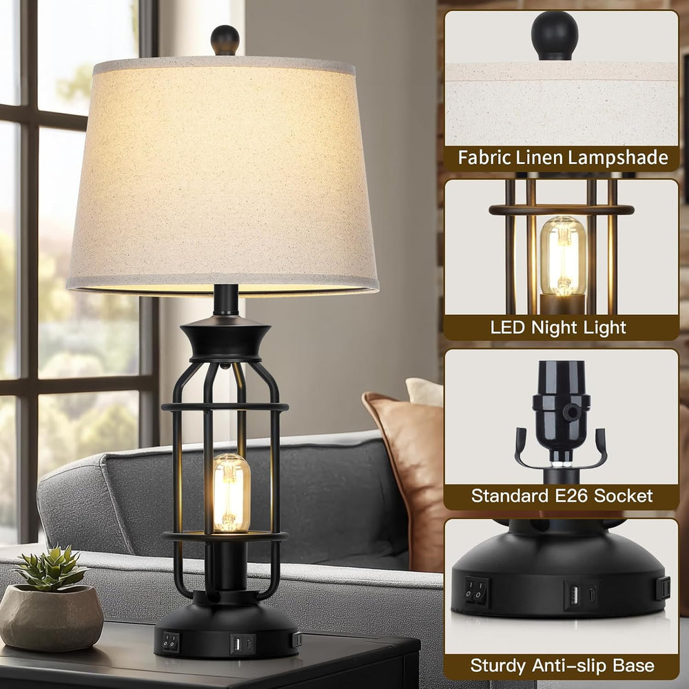 Lolikit 28" Farmhouse Table Lamps for Living Room Set of 2, Bedside Lamps