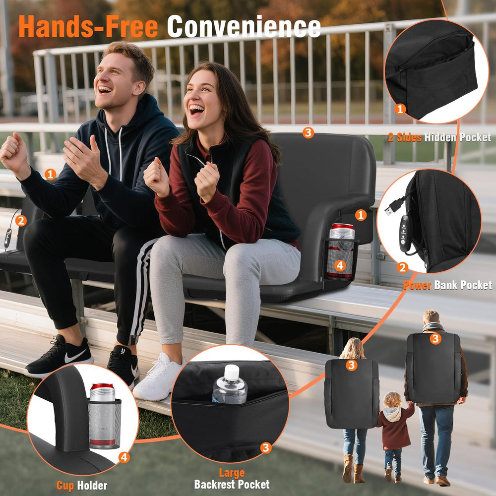 Suteck Heated Stadium Seats for Bleachers 2-Pack, 23" Wide with USB Heat